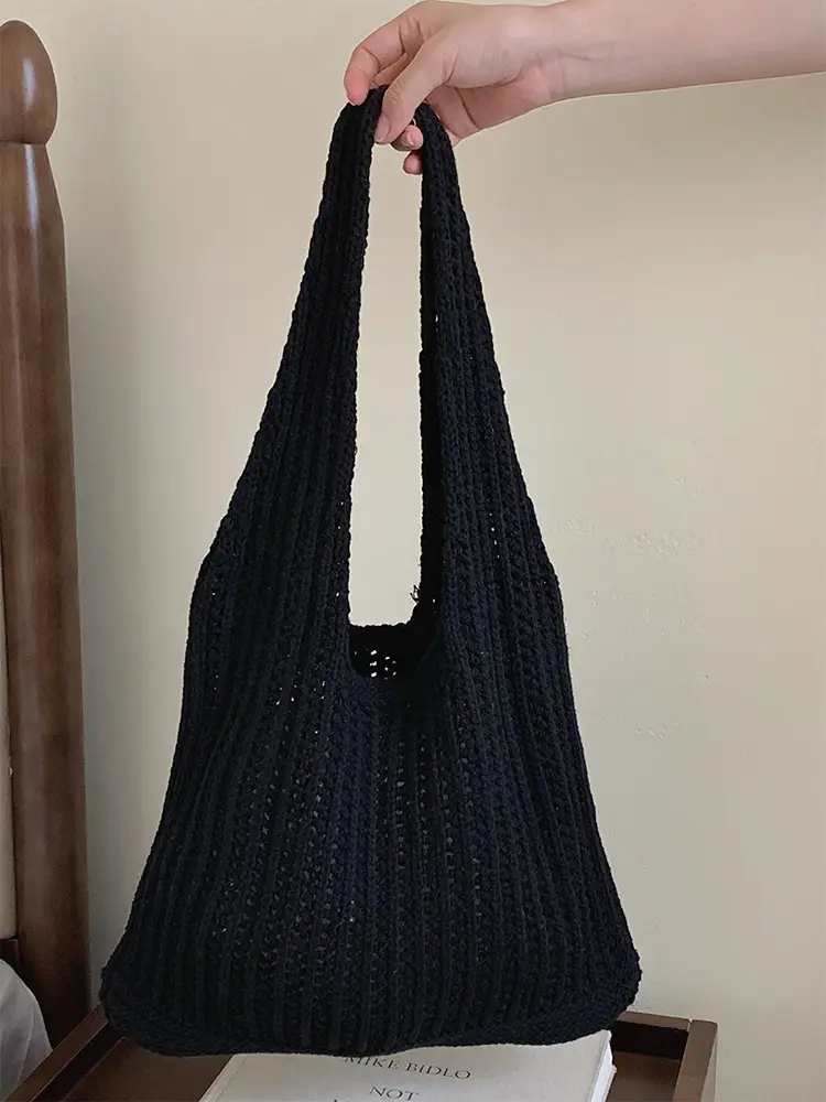Woven Korean Style Lazy Style Portable Knitted Shoulder Bag Solid Color — feature 15