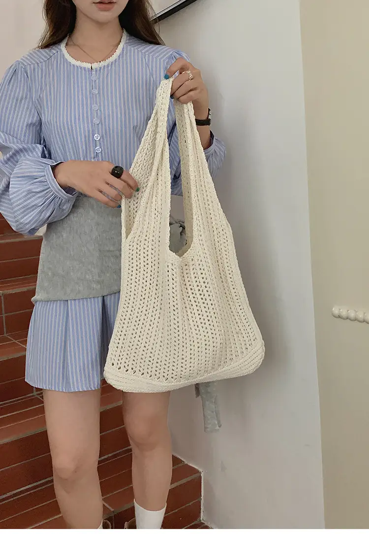 Woven Korean Style Lazy Style Portable Knitted Shoulder Bag Solid Color — feature 9