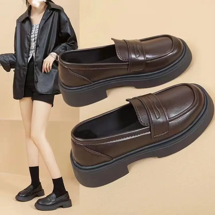 Women's Brown Leather Loafers 2024 Autumn — feature 2