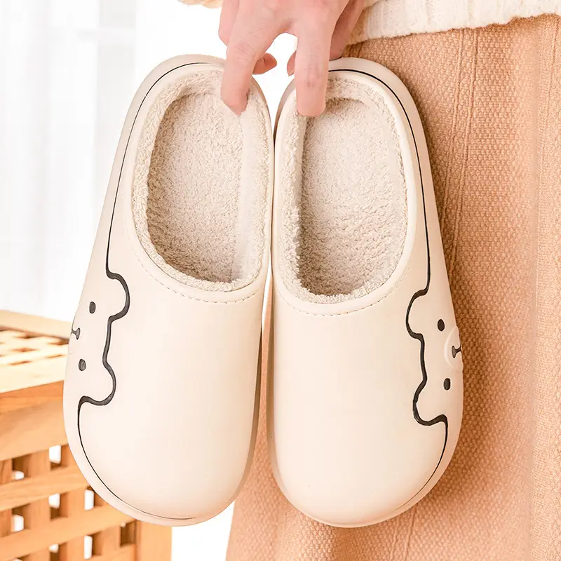 Waterproof Warm Eva Cotton Slippers Winter Men's Home 2024 New Non-slip Couple Wear Plush Cotton Slippers for Women
