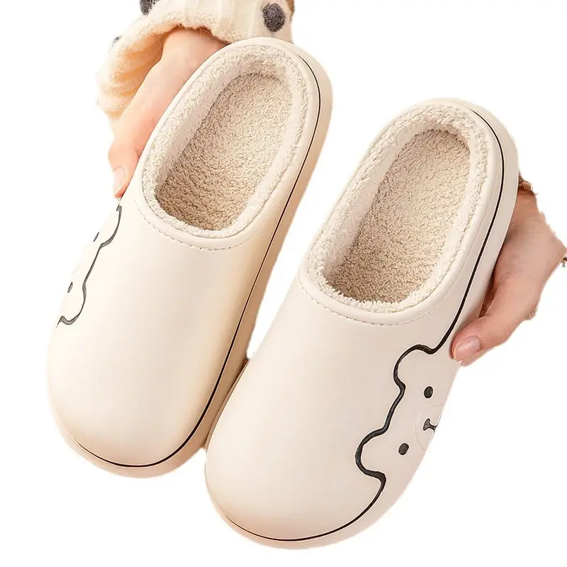 Waterproof Warm Eva Cotton Slippers Winter Men's Home 2024 New Non-slip Couple Wear Plush Cotton Slippers for Women