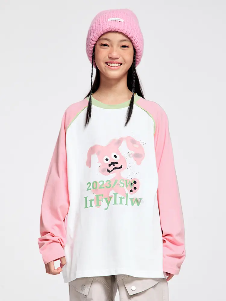 Kids Raglan Sleeve T-Shirt Pink White 2023 Print - Image 4