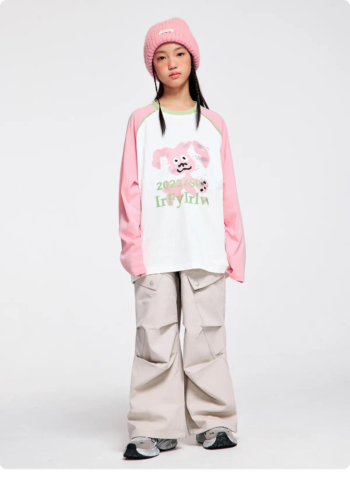 Kids Raglan Sleeve T-Shirt Pink White 2023 Print — feature 17