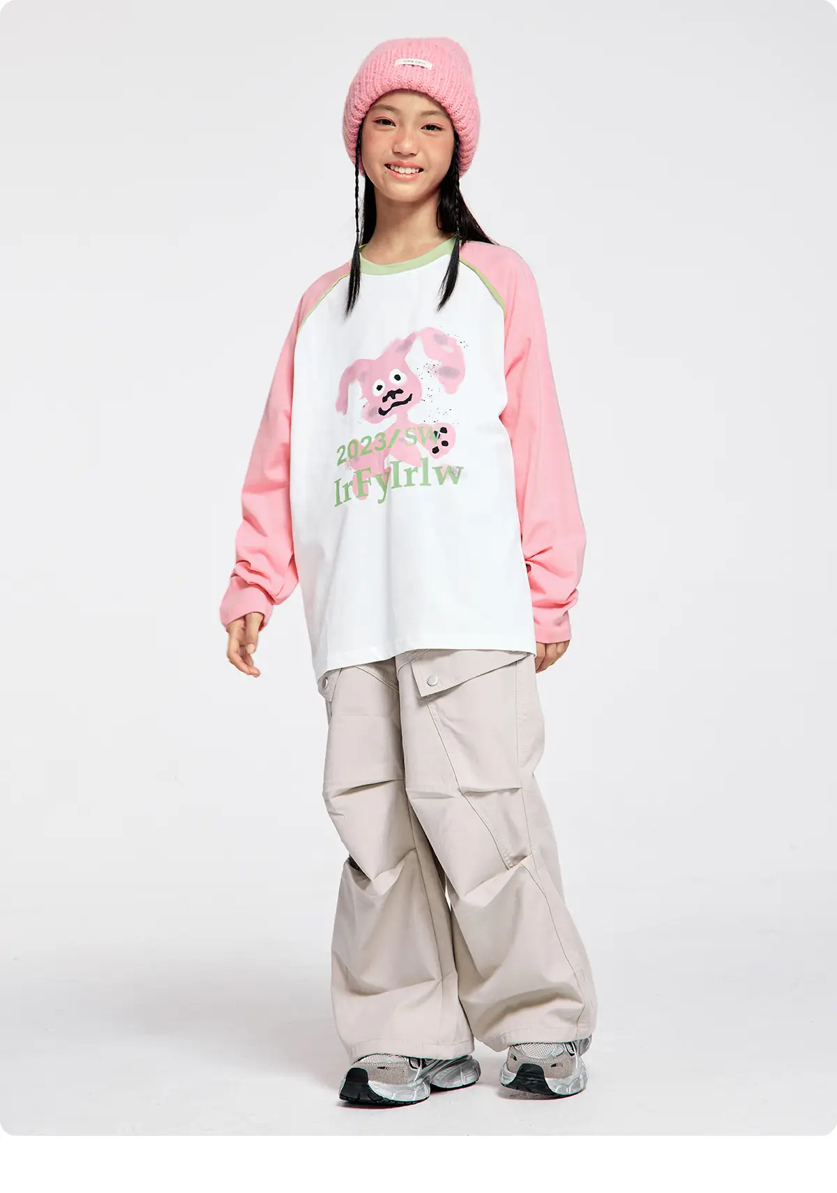 Kids Raglan Sleeve T-Shirt Pink White 2023 Print — feature 18