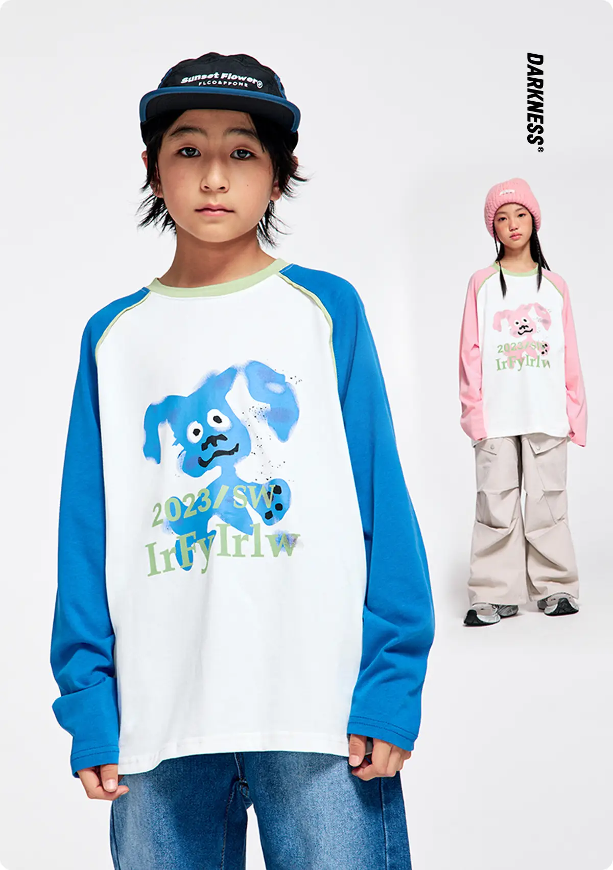 Kids Raglan Sleeve T-Shirt Pink White 2023 Print — feature 2