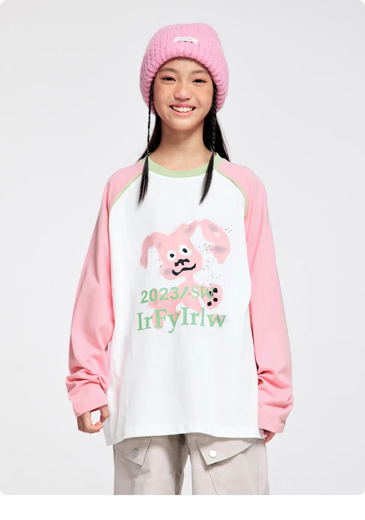 Kids Raglan Sleeve T-Shirt Pink White 2023 Print — feature 20