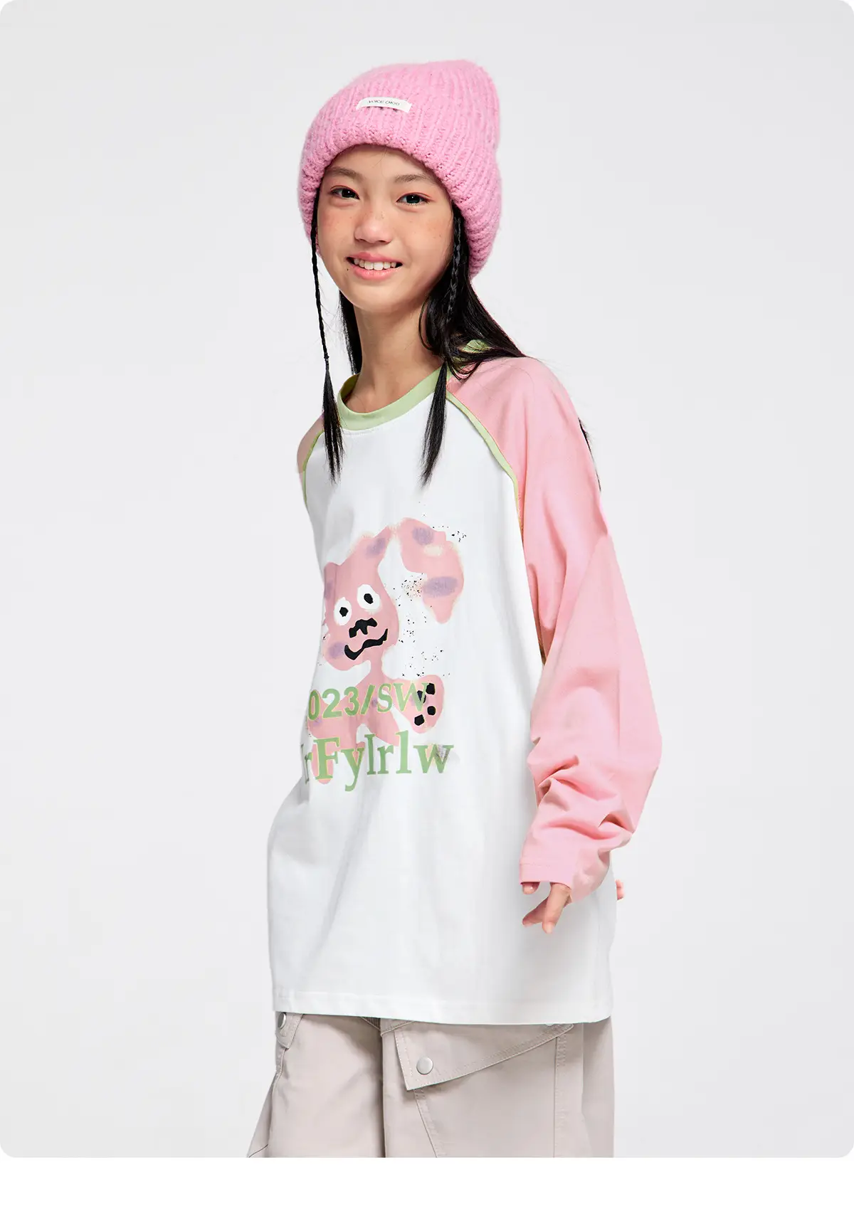 Kids Raglan Sleeve T-Shirt Pink White 2023 Print — feature 21