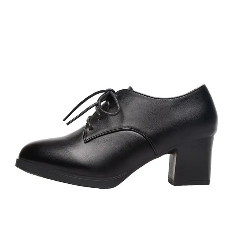 2024 autumn new thick heel pointed lace-up shoes fashion black all-match middle-aged mother shoes small leather shoes - Image 6
