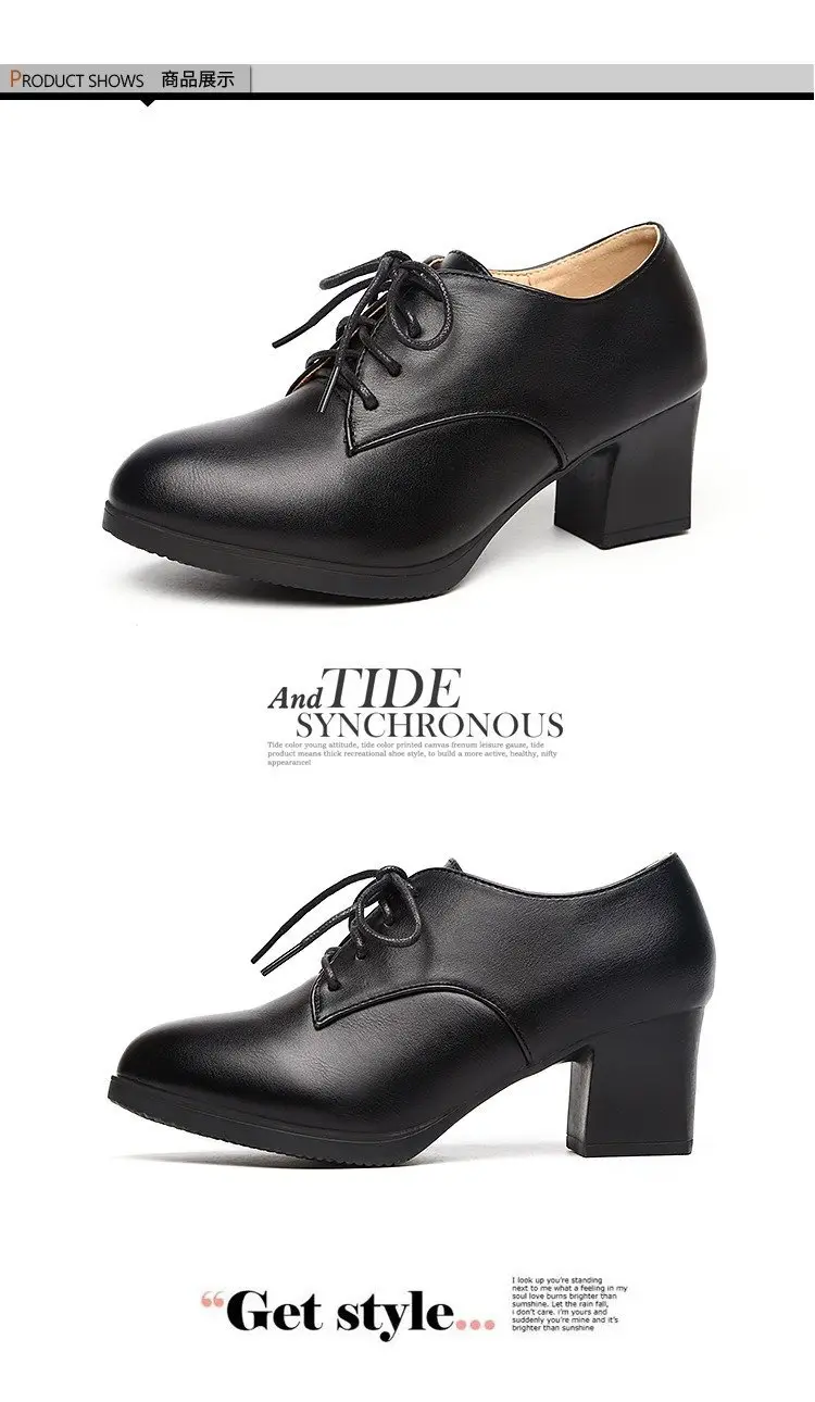 2024 autumn new thick heel pointed lace-up shoes fashion black all-match middle-aged mother shoes small leather shoes — feature 11