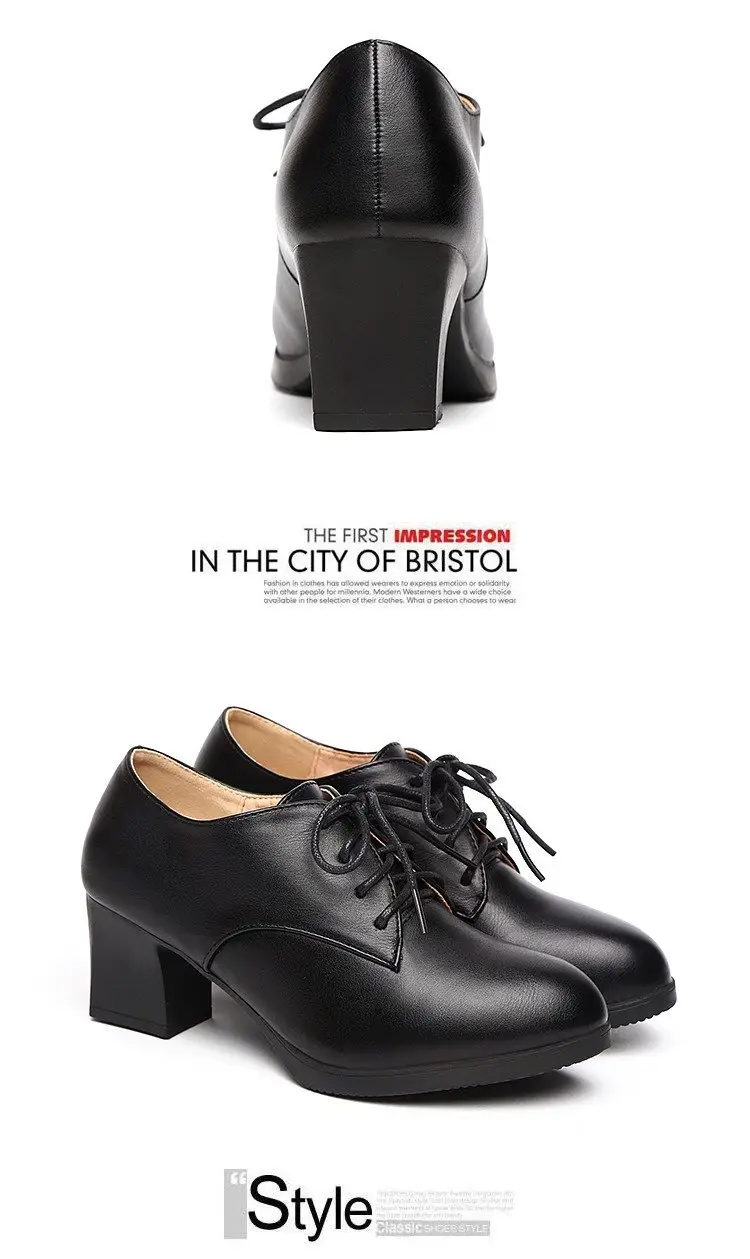 2024 autumn new thick heel pointed lace-up shoes fashion black all-match middle-aged mother shoes small leather shoes — feature 12