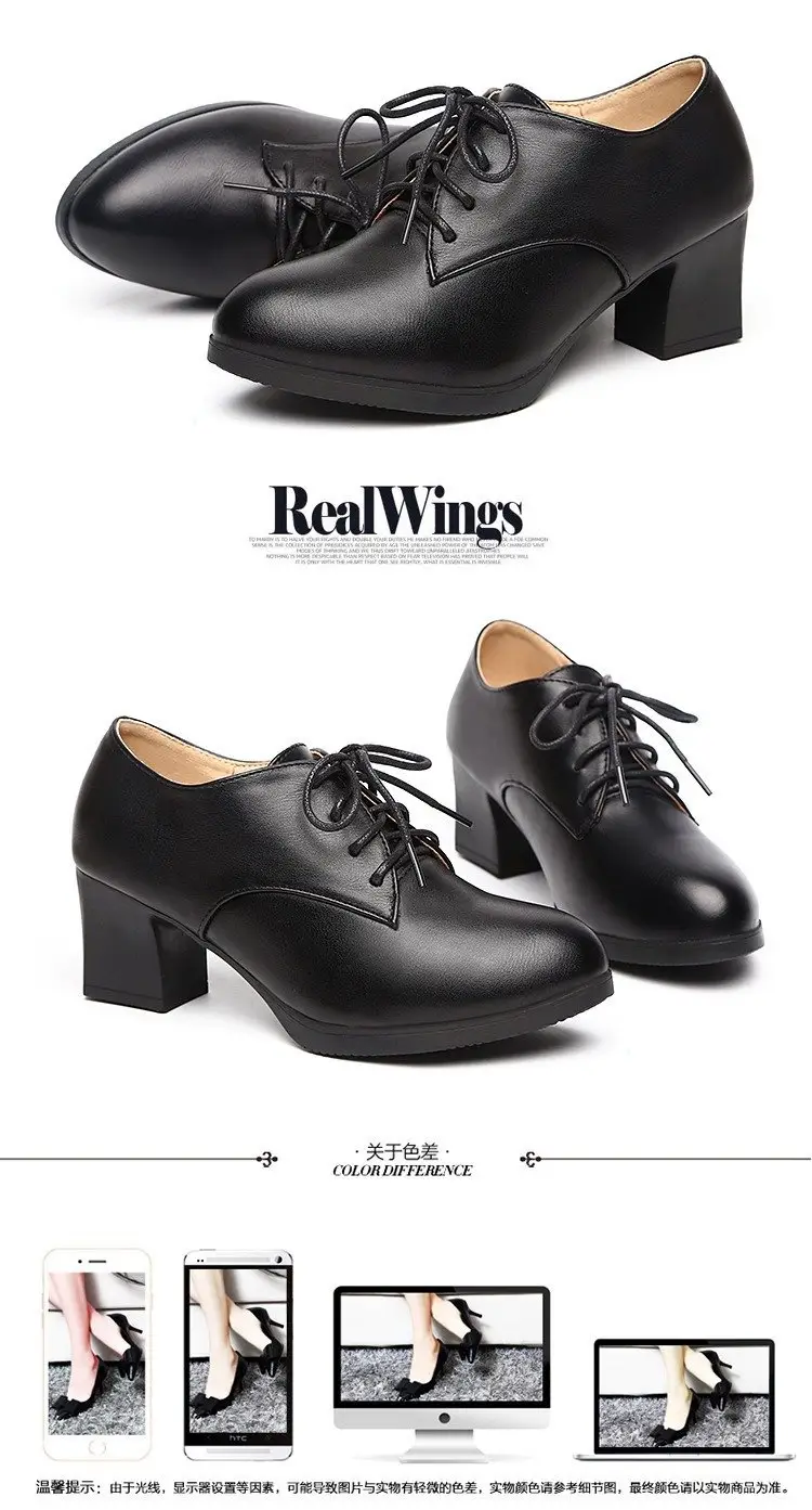 2024 autumn new thick heel pointed lace-up shoes fashion black all-match middle-aged mother shoes small leather shoes — feature 13