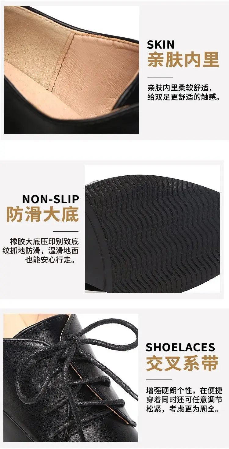 2024 autumn new thick heel pointed lace-up shoes fashion black all-match middle-aged mother shoes small leather shoes — feature 9
