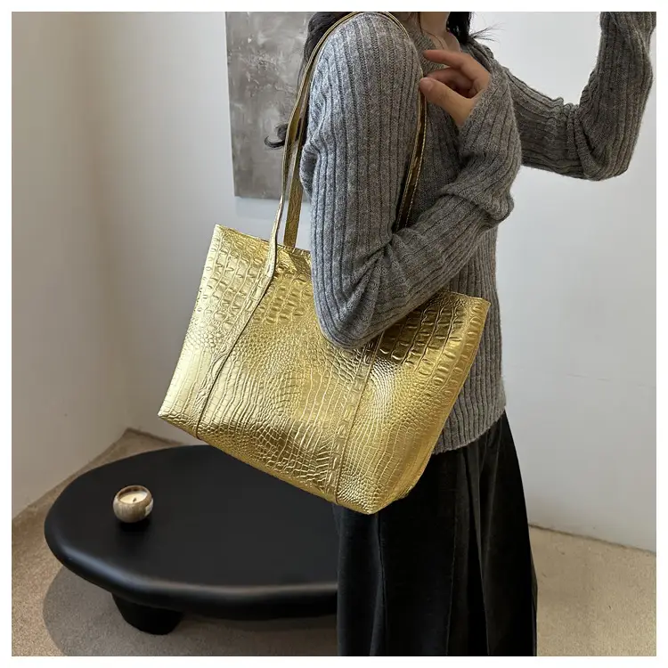 Black Textured Croc Leather Shoulder Bag for Women — feature 11