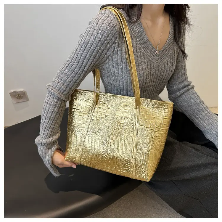Black Textured Croc Leather Shoulder Bag for Women — feature 9