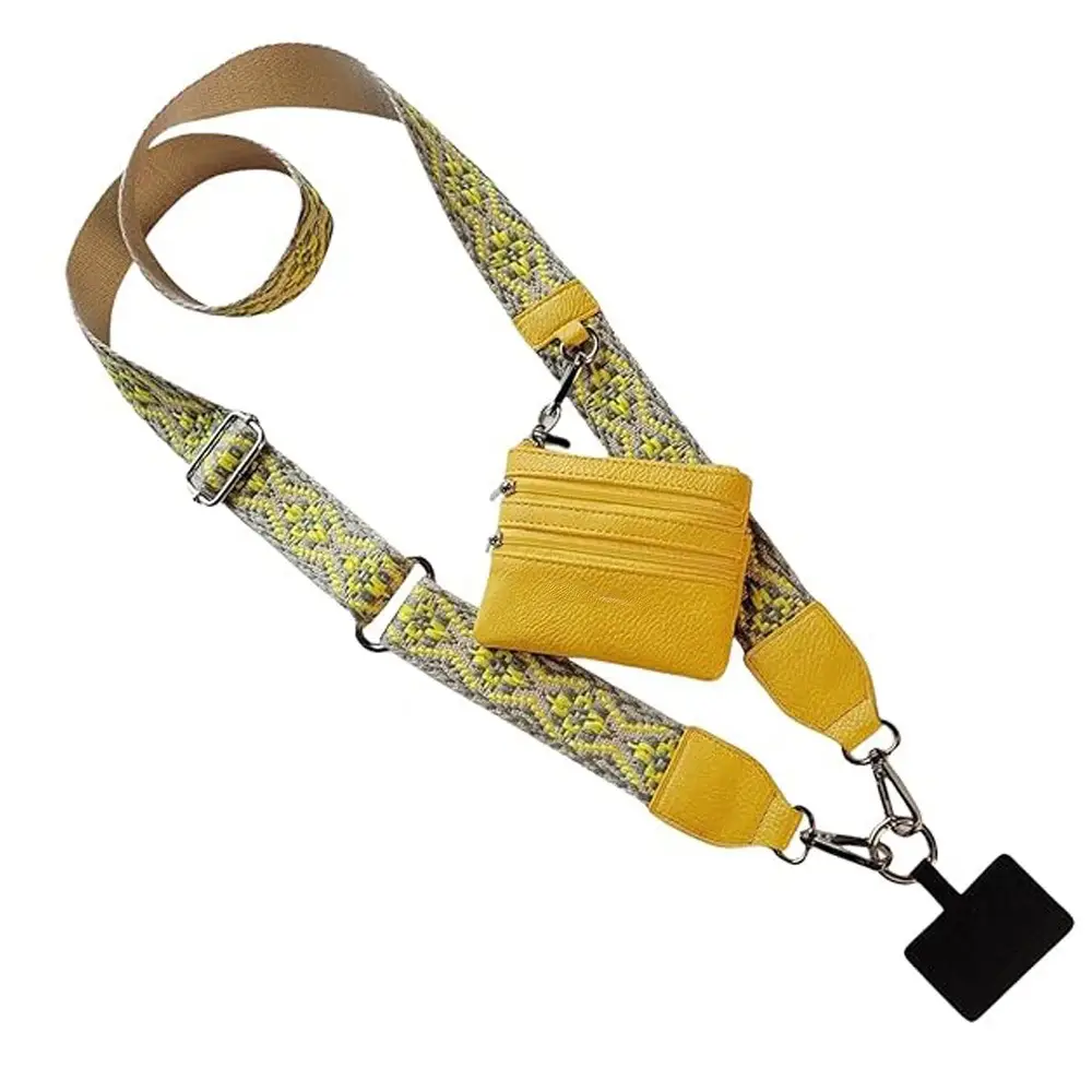 Women's Rainbow Stripe Crossbody Strap with Pink Leather Handle & Mini Zip Bag - Image 5