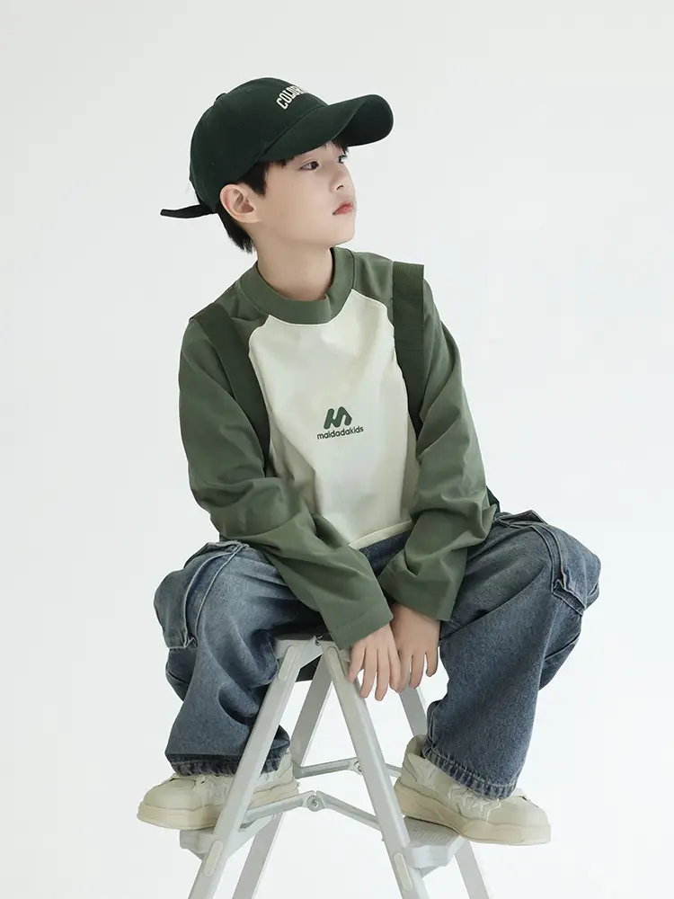 Panda Yuanyuan Boys Raglan Sleeve T-Shirt Green White Cotton - Image 4