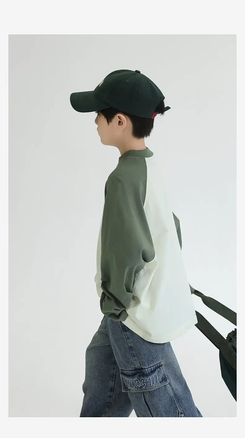 Panda Yuanyuan Boys Raglan Sleeve T-Shirt Green White Cotton — feature 19