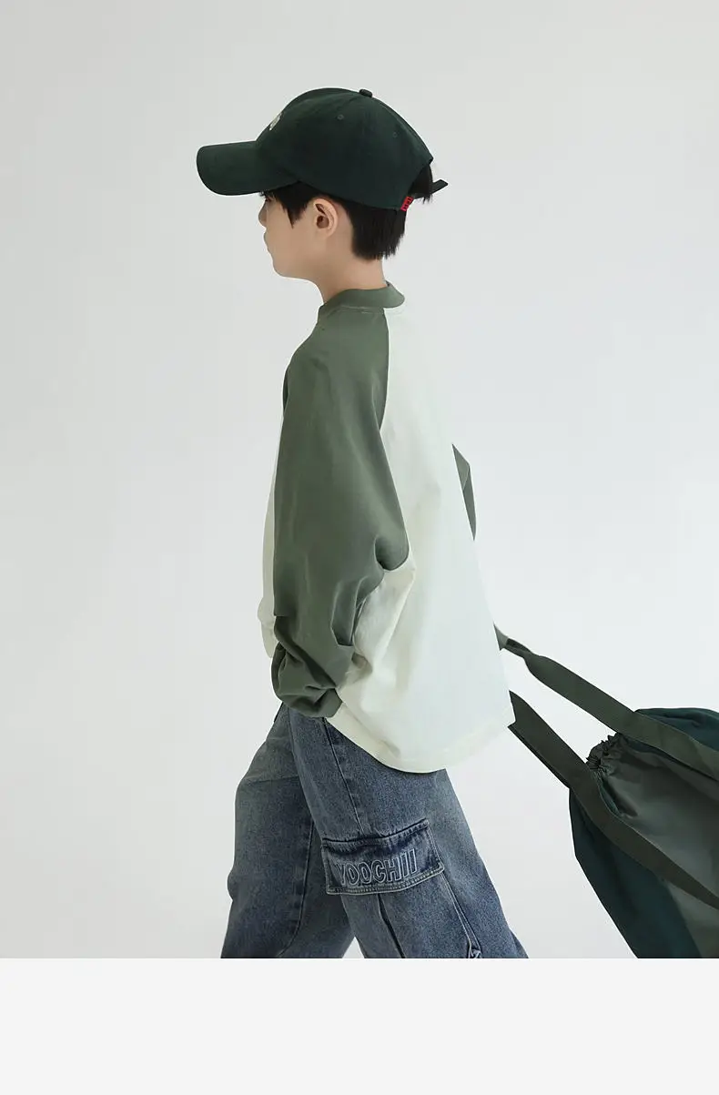Panda Yuanyuan Boys Raglan Sleeve T-Shirt Green White Cotton — feature 27