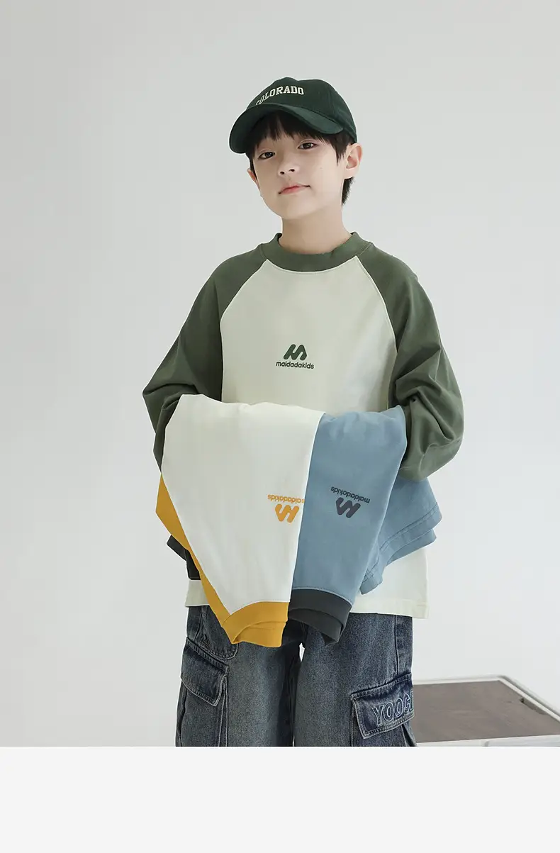 Panda Yuanyuan Boys Raglan Sleeve T-Shirt Green White Cotton — feature 29