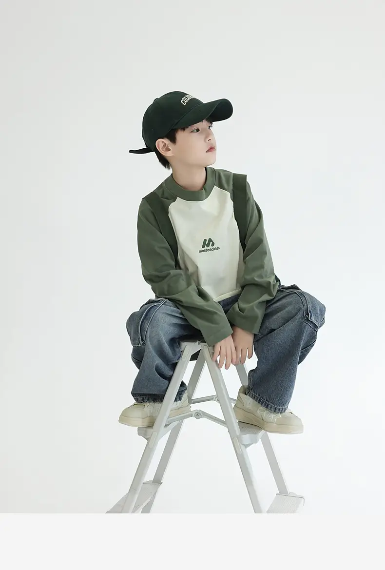 Panda Yuanyuan Boys Raglan Sleeve T-Shirt Green White Cotton — feature 32