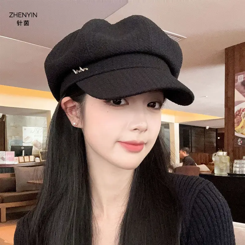 Needle Yin Black Octagonal Cap for Girls Winter Casual - Image 6