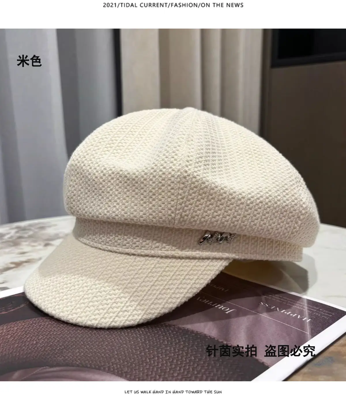 Needle Yin Black Octagonal Cap for Girls Winter Casual — feature 11