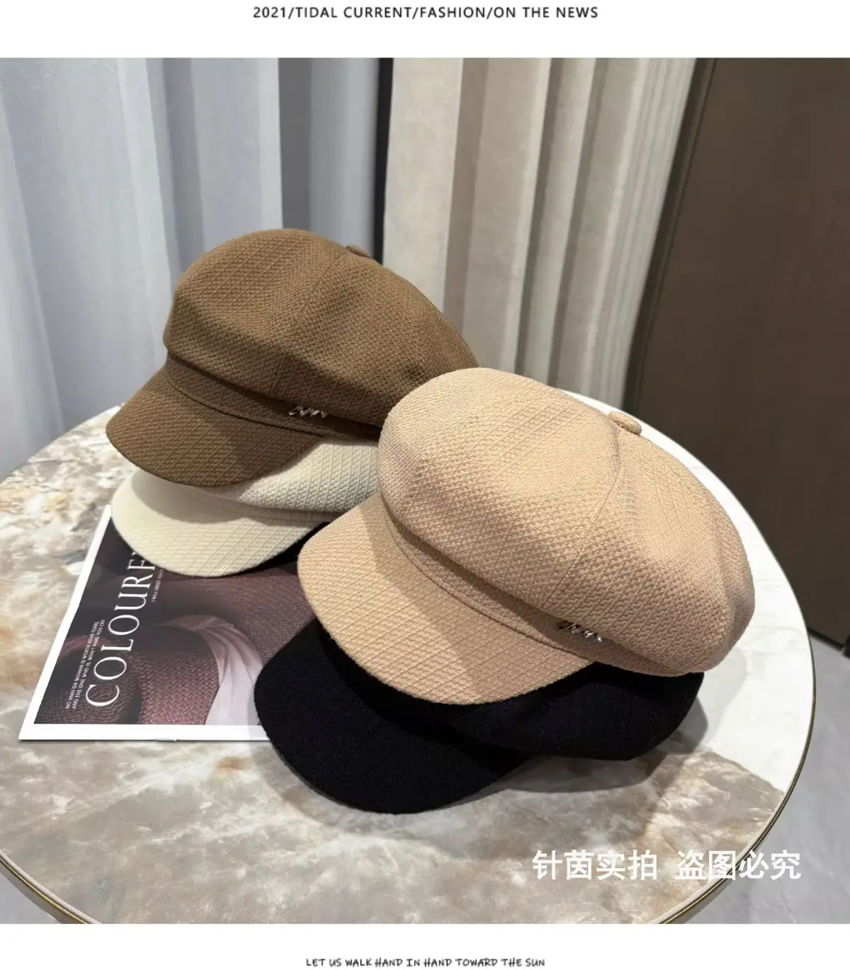 Needle Yin Black Octagonal Cap for Girls Winter Casual — feature 5