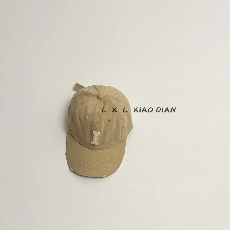 Vintage Distressed Kids Cap Beige Baseball Cap - Image 3