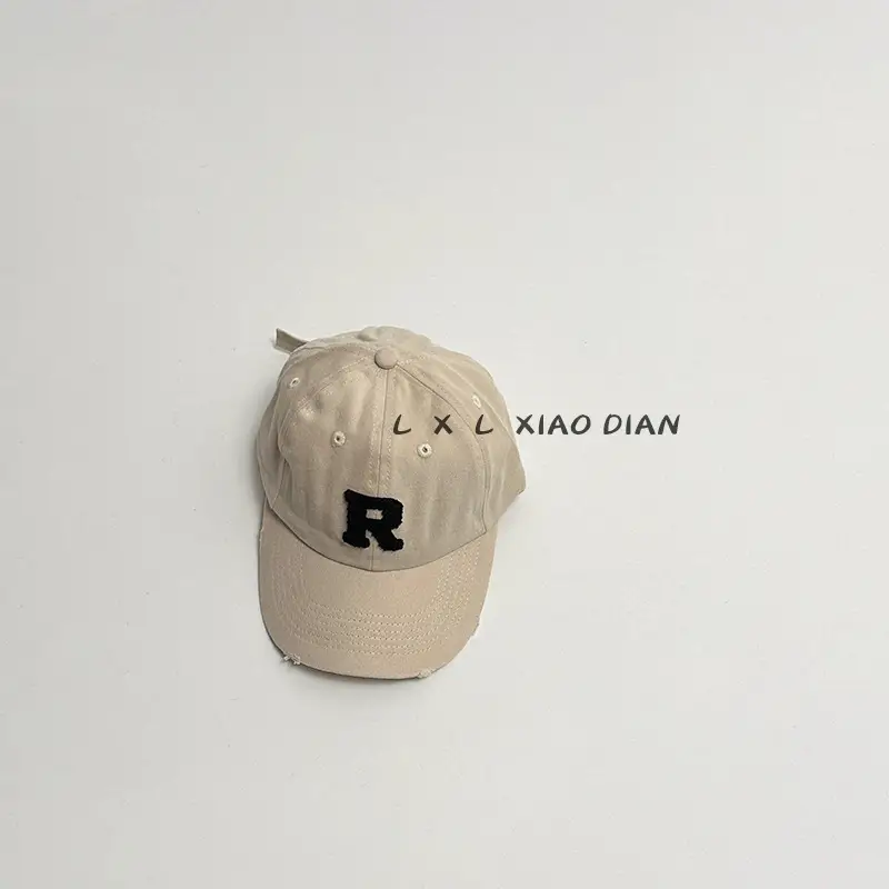 Vintage Distressed Kids Cap Beige Baseball Cap - Image 5