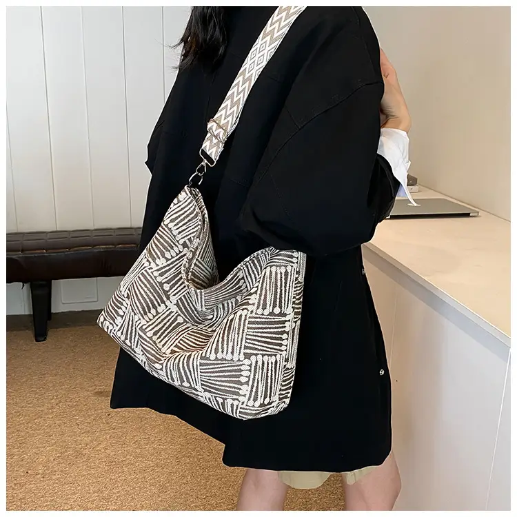 Women's Plaid Canvas Shoulder Bag 2024 Autumn Large Capacity - Image 7