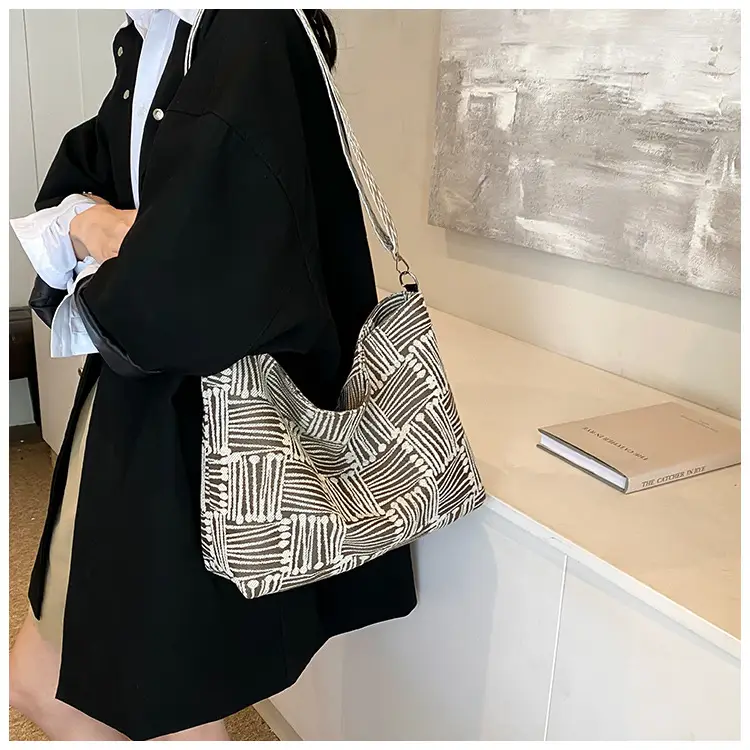 Women's Plaid Canvas Shoulder Bag 2024 Autumn Large Capacity — feature 13