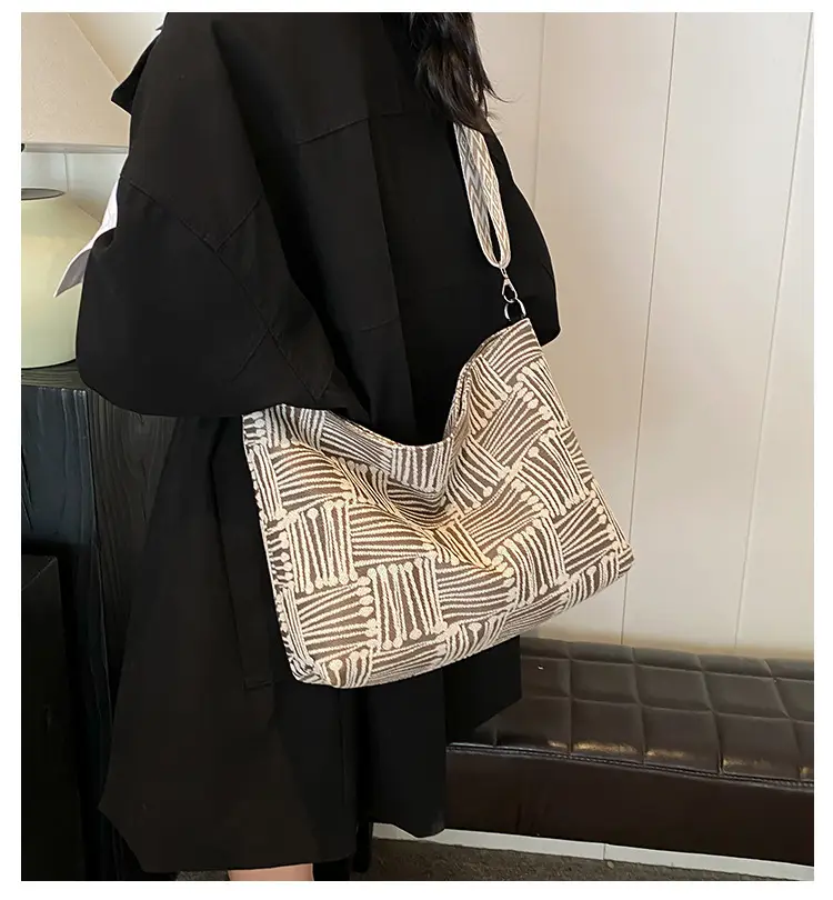 Women's Plaid Canvas Shoulder Bag 2024 Autumn Large Capacity — feature 2