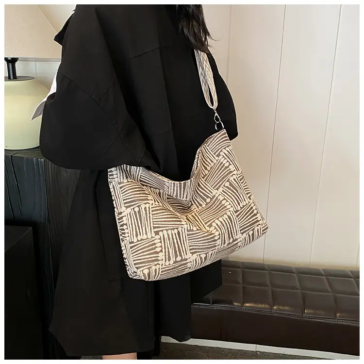 Women's Plaid Canvas Shoulder Bag 2024 Autumn Large Capacity — feature 21