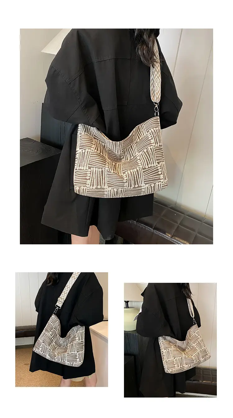 Women's Plaid Canvas Shoulder Bag 2024 Autumn Large Capacity — feature 23