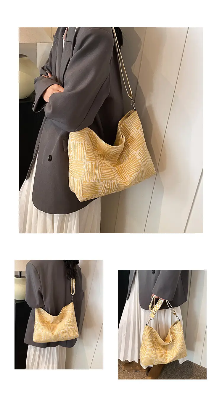 Women's Plaid Canvas Shoulder Bag 2024 Autumn Large Capacity — feature 24