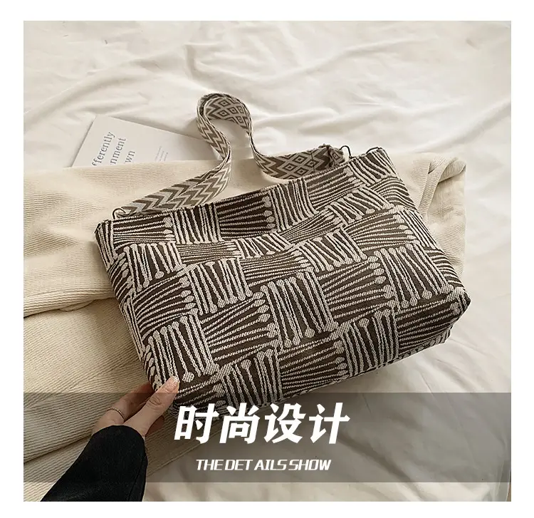 Women's Plaid Canvas Shoulder Bag 2024 Autumn Large Capacity — feature 6