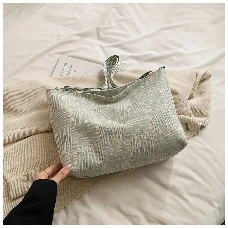 Women's Plaid Canvas Shoulder Bag 2024 Autumn Large Capacity - Image 3