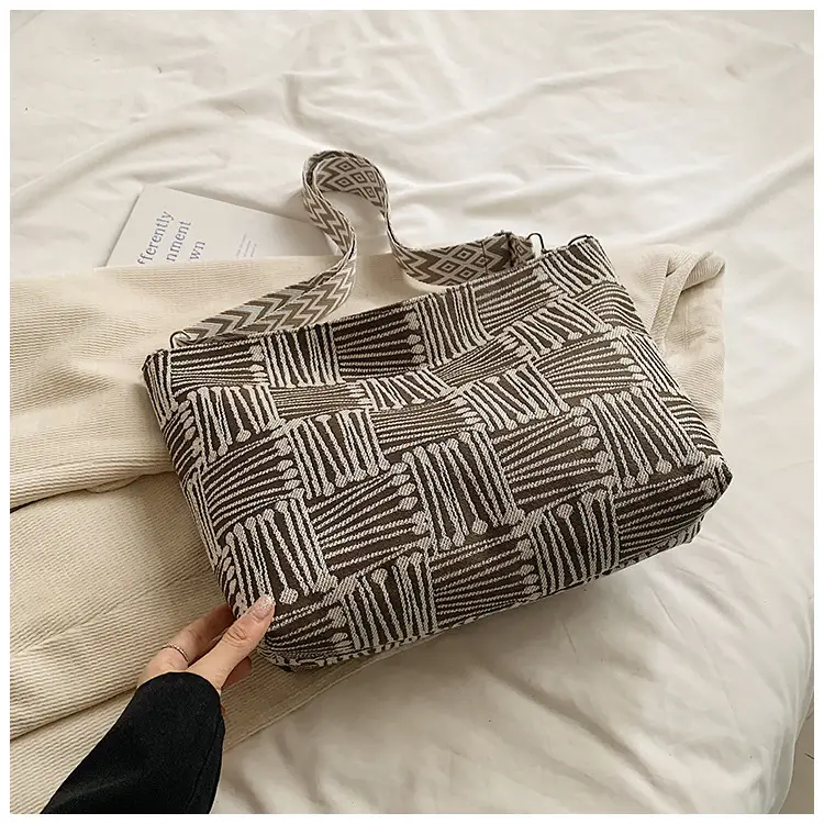 Women's Plaid Canvas Shoulder Bag 2024 Autumn Large Capacity - Image 4
