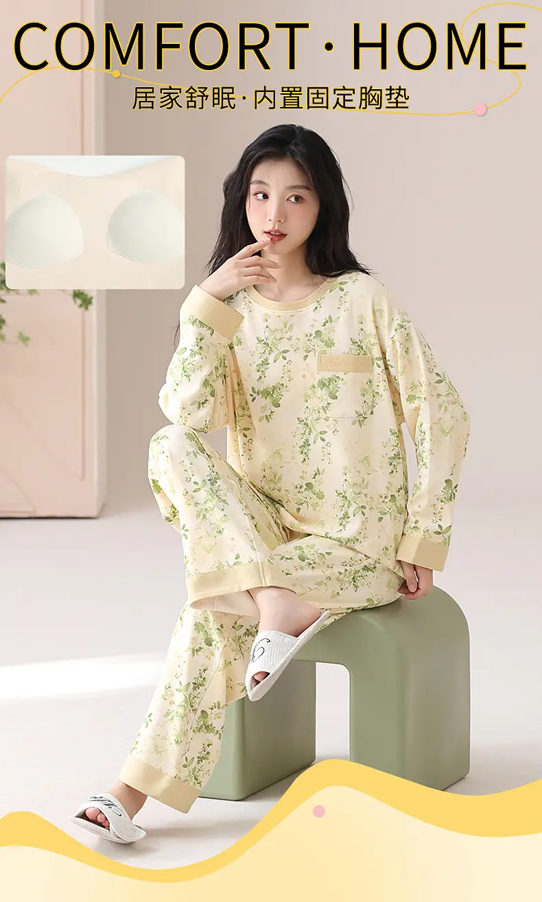 Bra-Free Women's Cotton Floral Pajamas Set — feature 1