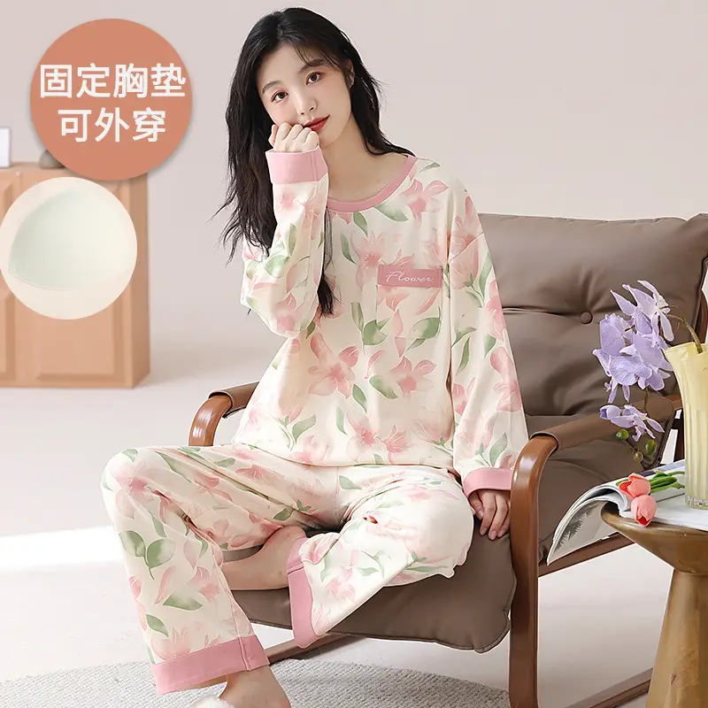 Bra-Free Women's Cotton Floral Pajamas Set