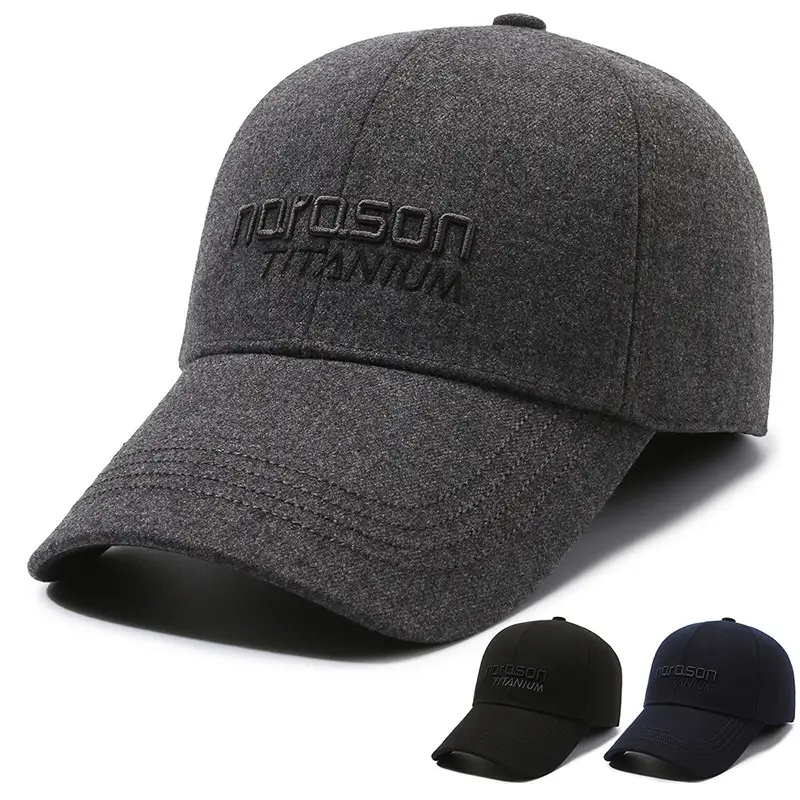 Men Embroidered Baseball Cap Grey Winter Warm Cotton - Image 4