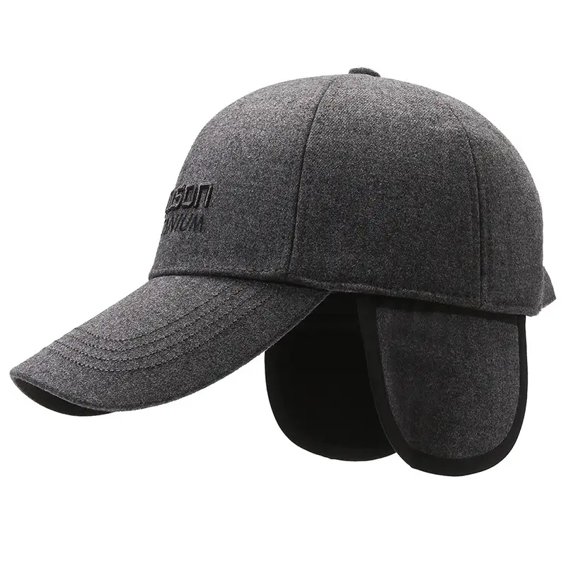 Men Embroidered Baseball Cap Grey Winter Warm Cotton - Image 5