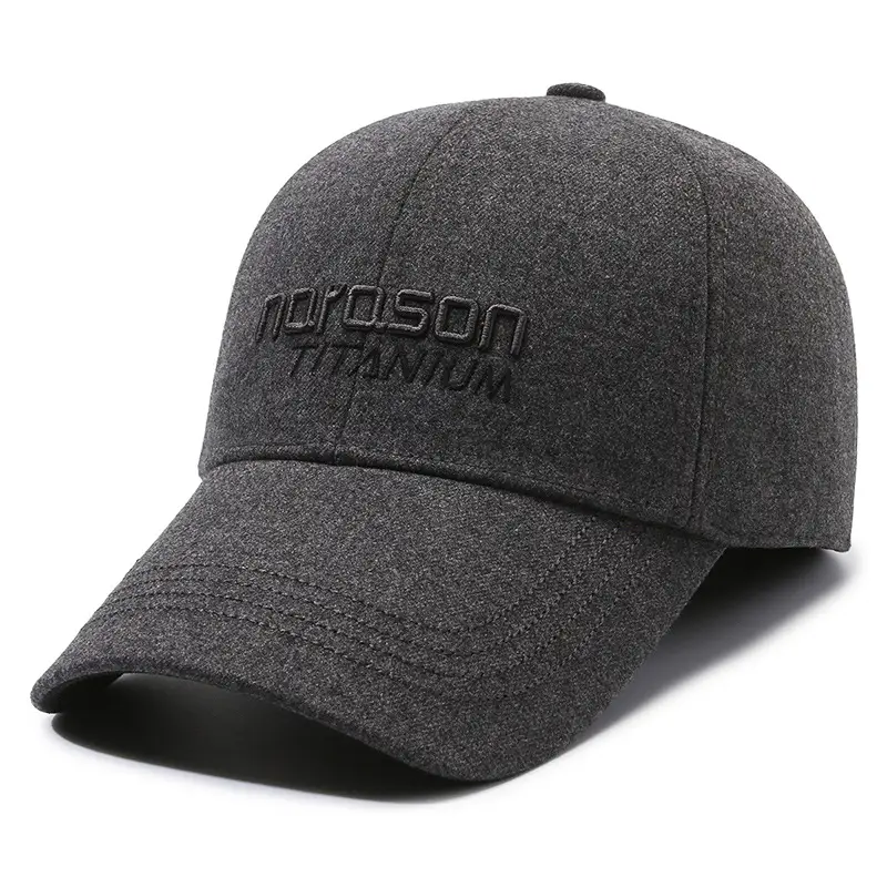 Men Embroidered Baseball Cap Grey Winter Warm Cotton - Image 7