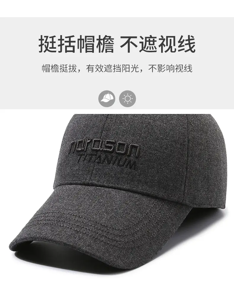 Men Embroidered Baseball Cap Grey Winter Warm Cotton — feature 2