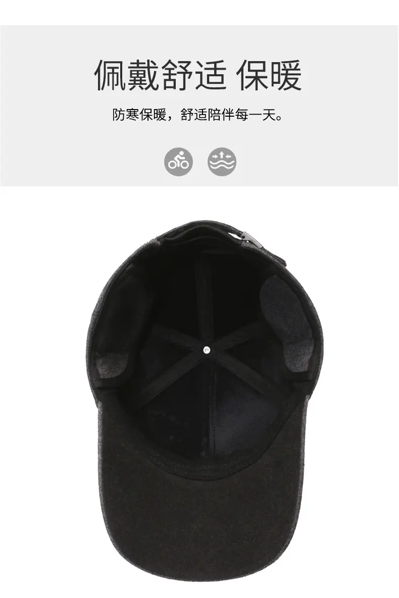 Men Embroidered Baseball Cap Grey Winter Warm Cotton — feature 5