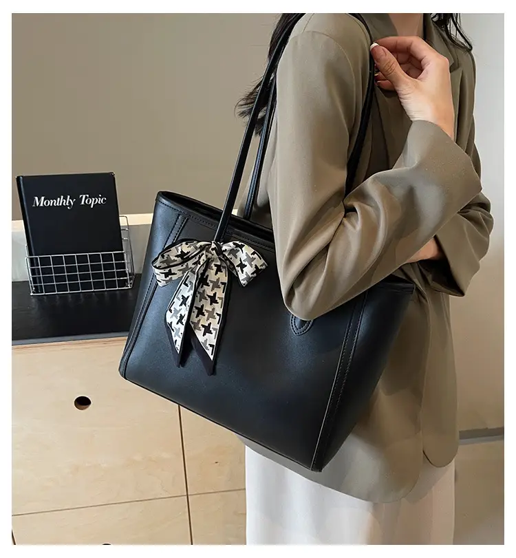 Women Large Capacity Tan Tote Bag with Bow — feature 1