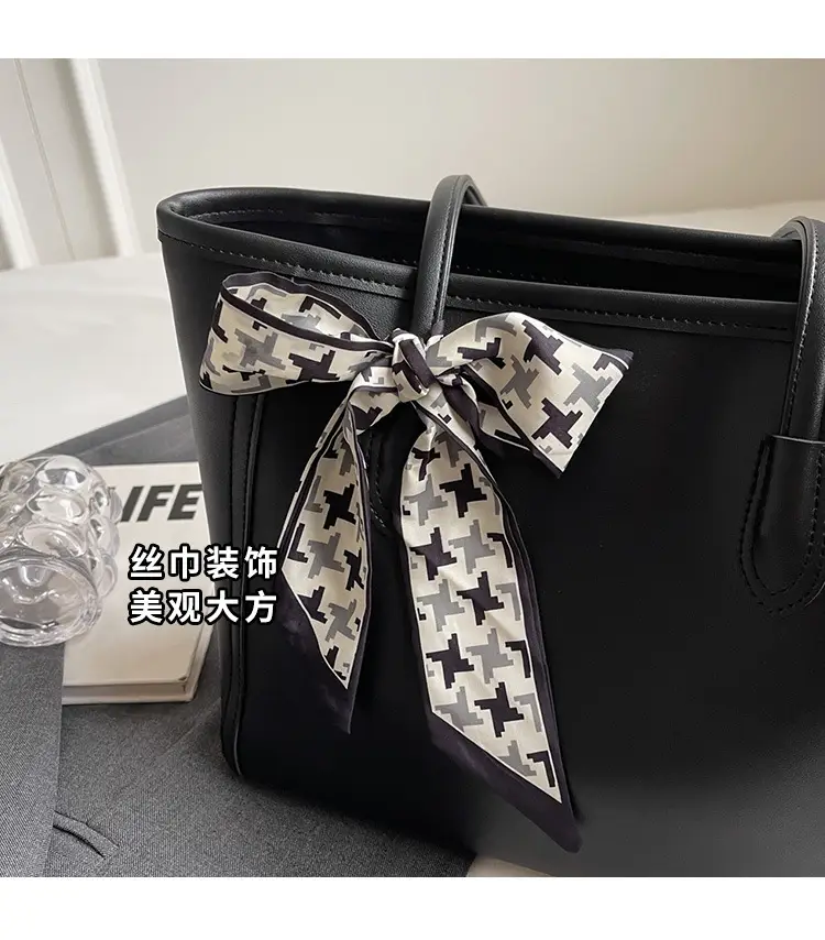 Women Large Capacity Tan Tote Bag with Bow — feature 5