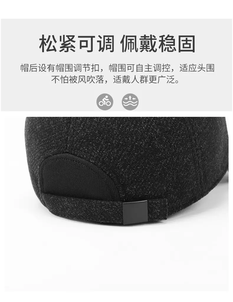 Men's Grey Fleece Baseball Cap Winter Windproof Ear Protection — feature 4