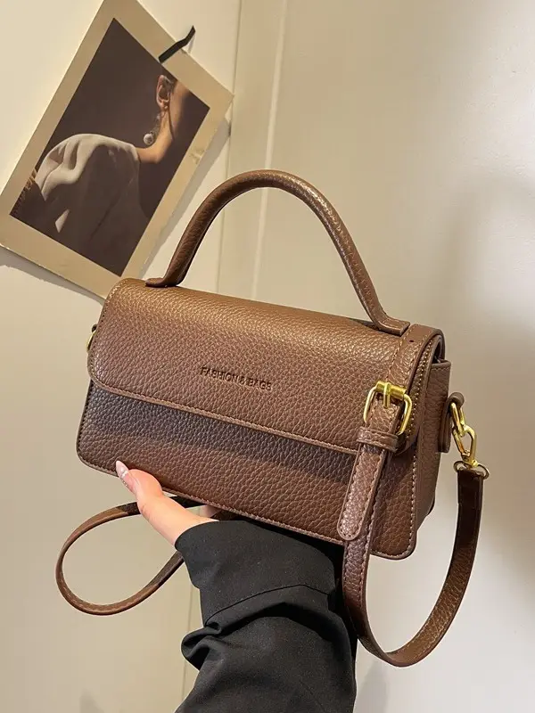 French Style Brown Square Shoulder Bag for Women - Image 4