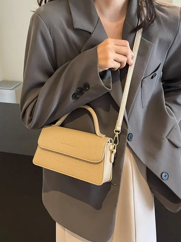 French Style Brown Square Shoulder Bag for Women - Image 5